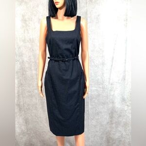 Elegant Gray Wool Sheath Dress with Square Neckline